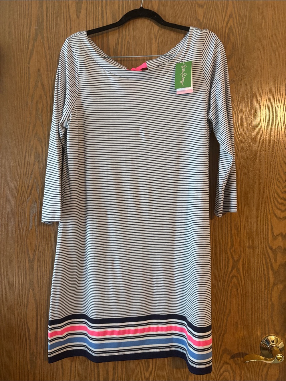 Lilly Pulitzer Navy & White Striped Dress with Pink Accent Size XL NWT
